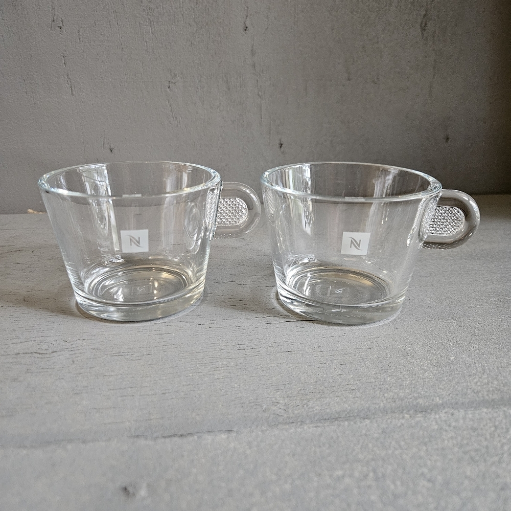 Nespresso Expresso Clear Glass Cups Set of 2 ADN Design w/Solid Pinch‎ Handles